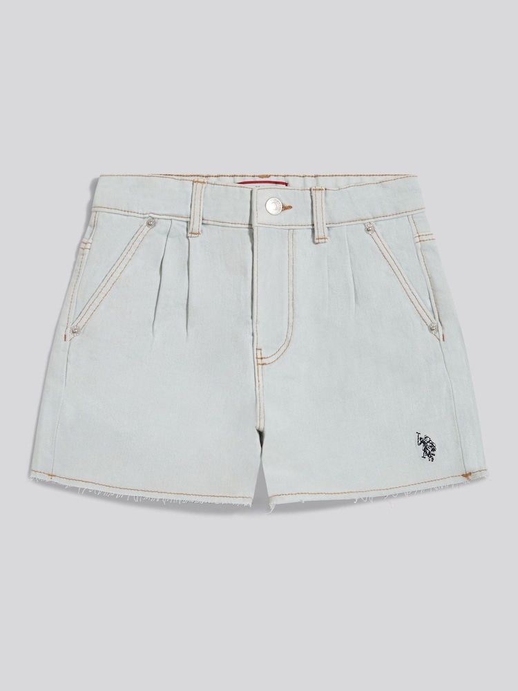 U.S. Polo Assn White Pleat Detail Denim Shorts - Image 1 of 4