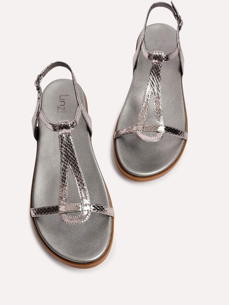 Linzi Silver Saylor T-Bar Flat Sandals - Image 4 of 4