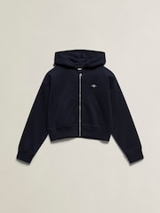 GANT Blue Shield Oversize Crop Zip Thru Hoodie - Image 1 of 2