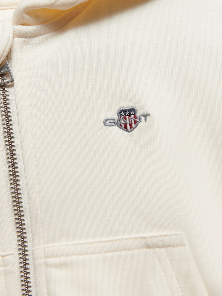 GANT Cream Shield Oversize Crop Zip Thru Hoodie - Image 1 of 2