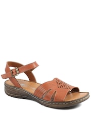 棕色 - Pavers Leather Buckle Fasten Casual Sandals - 圖片 1/5