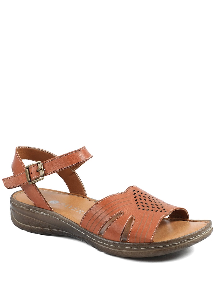 棕色 - Pavers Leather Buckle Fasten Casual Sandals - 圖片 1/5