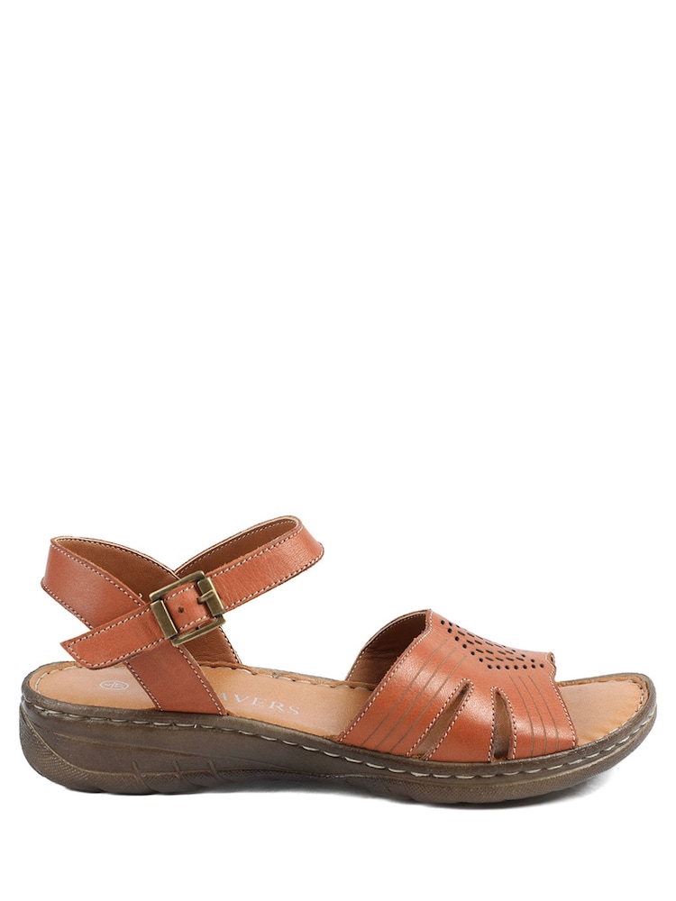 棕色 - Pavers Leather Buckle Fasten Casual Sandals - 圖片 2/5