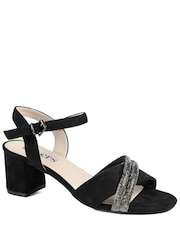 Czarny - Pavers Block Heel Embellished Toe Sandals - Obraz 1 z 5