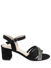 Czarny - Pavers Block Heel Embellished Toe Sandals - Obraz 2 z 5