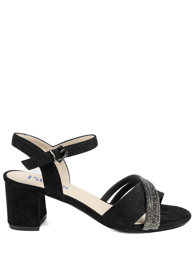 Czarny - Pavers Block Heel Embellished Toe Sandals - Obraz 2 z 5