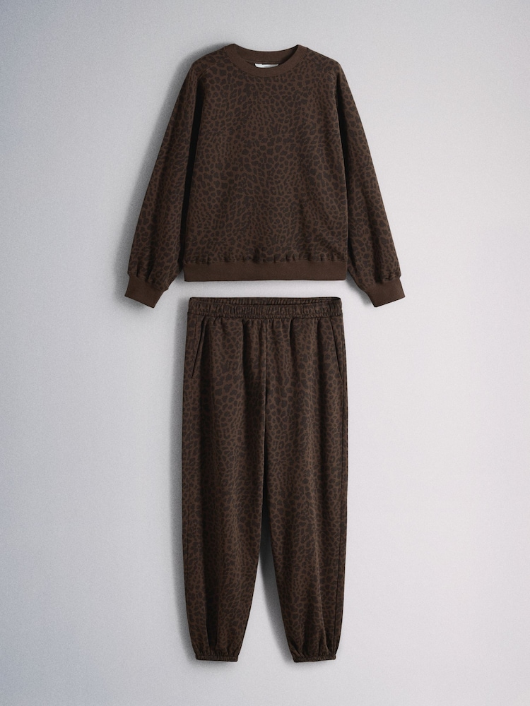 The Set Animal Print Crew Neck and Joggers Co-Ord Set Animal - Image 1 of 5