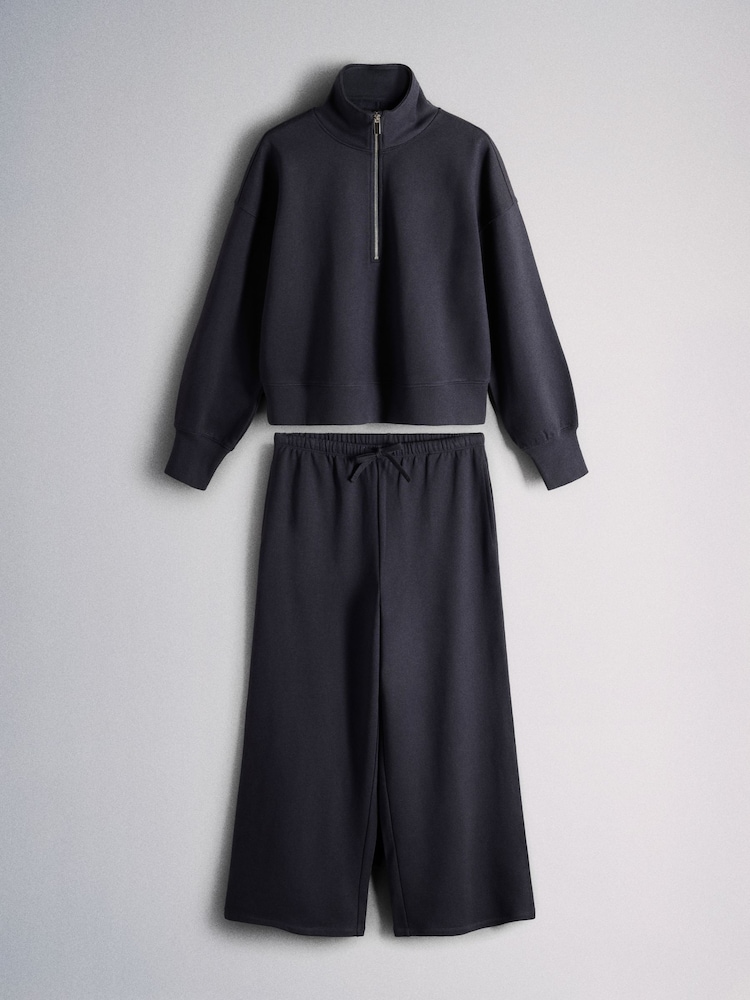 The Set Premium Cotton Quarter Zip and Straight Leg Joggers Coord Dark Navy - Image 1 of 5