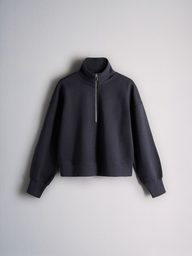 The Set Premium Cotton Quarter Zip and Straight Leg Joggers Coord Dark Navy - Image 2 of 5