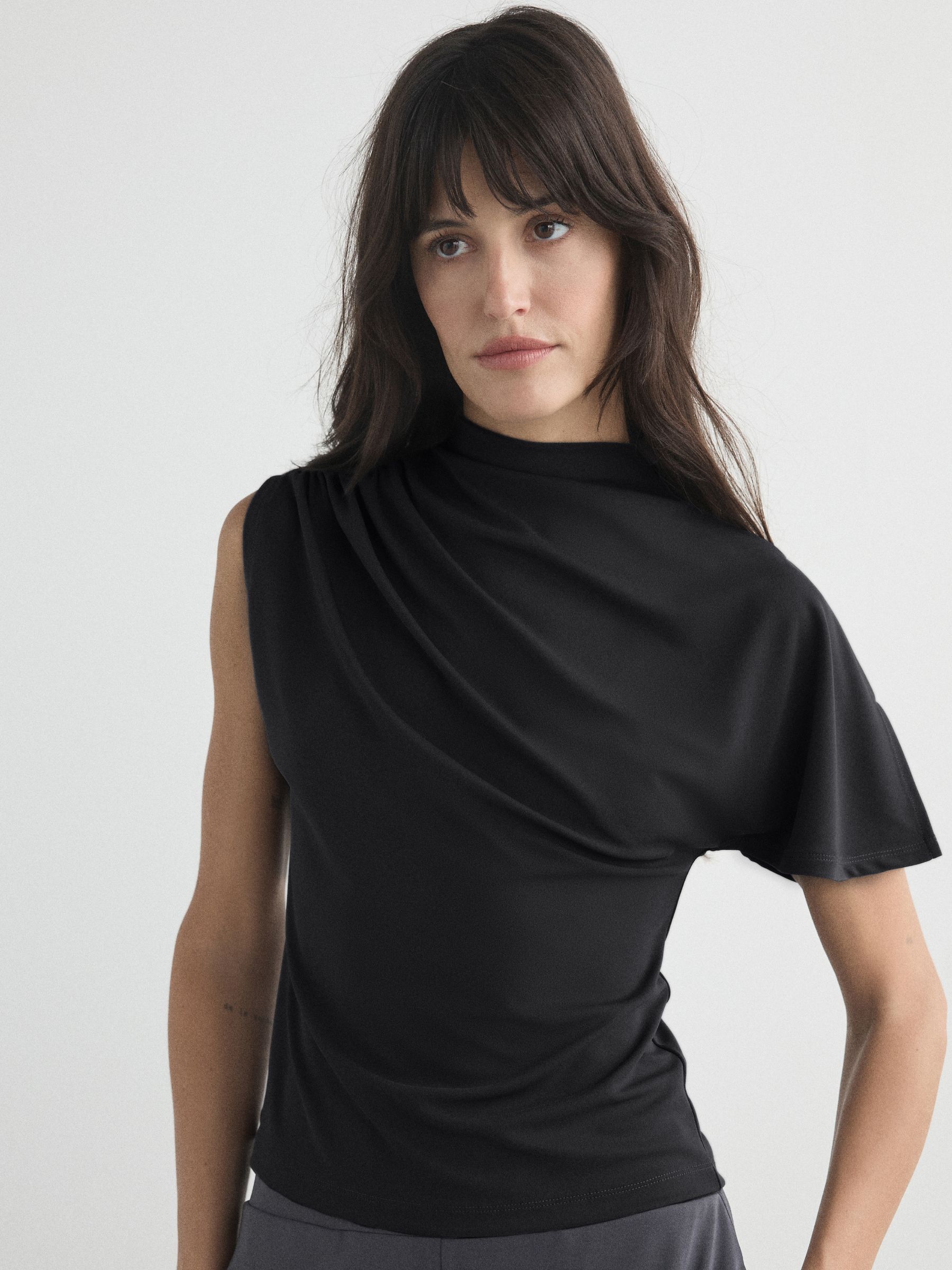 Buy Black Asymmetric Draped Short Sleeve Top from Next USA