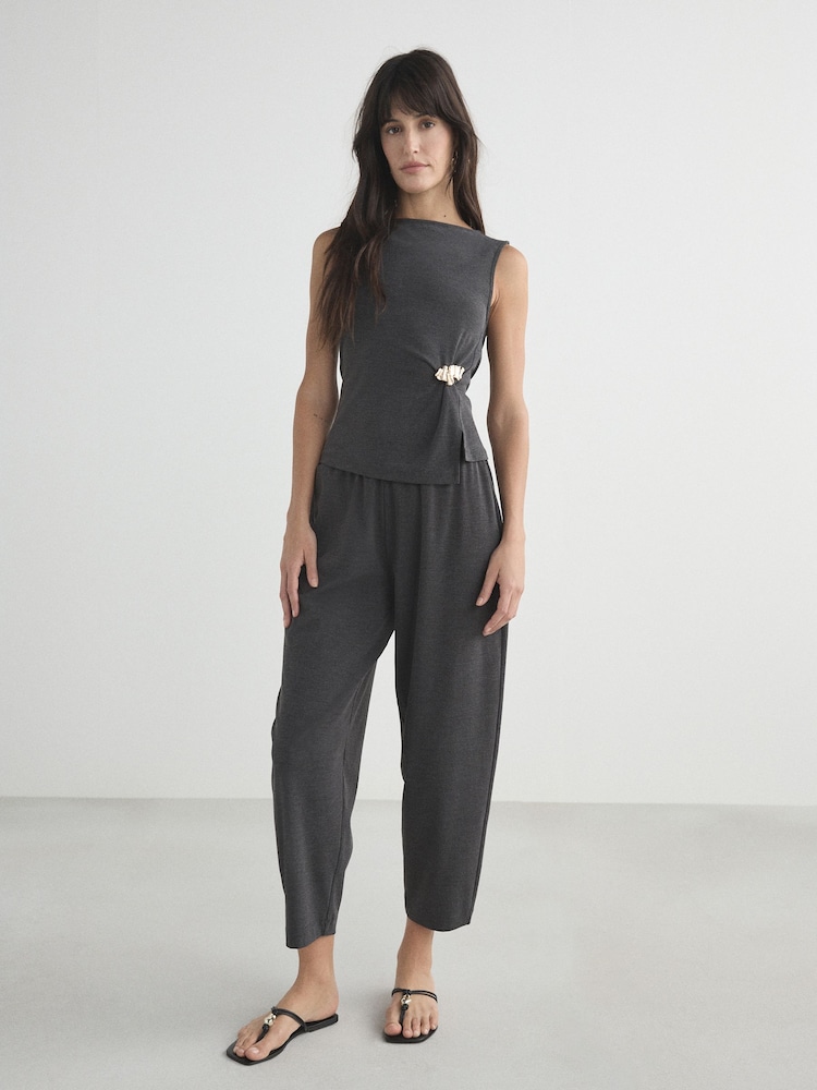 Charcoal Grey Barrel Leg Trousers - Image 2 of 6