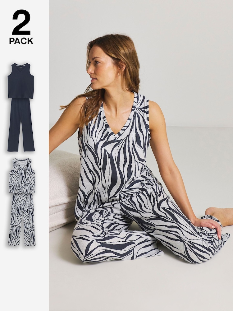 JD Williams Animal Value Zebra Pyjamas Set 2 Pack - Image 1 of 4