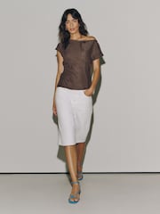 Chocolate Brown Short Sleeved Cornelli Drape Top - Image 2 of 8
