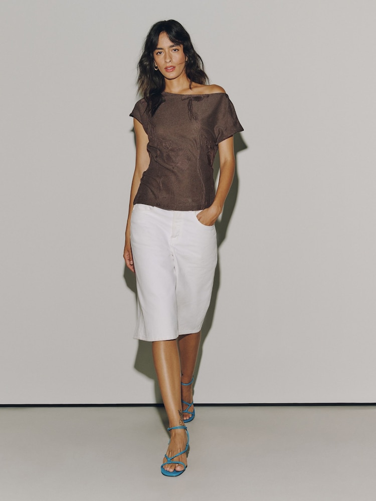 Chocolate Brown Short Sleeved Cornelli Drape Top - Image 2 of 8 Chocolate Brown Short Sleeved Cornelli Drape Top - Image 2 of 8