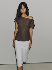 Chocolate Brown Short Sleeved Cornelli Drape Top - Image 3 of 8