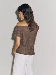 Chocolate Brown Short Sleeved Cornelli Drape Top - Image 4 of 8