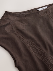 Chocolate Brown Short Sleeved Cornelli Drape Top - Image 7 of 8