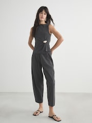 Charcoal Grey Sleeveless Slash Neck Hardware Top - Image 2 of 8