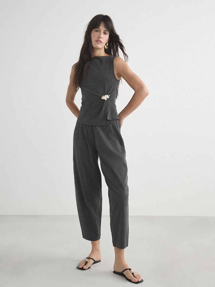 Charcoal Grey Sleeveless Slash Neck Hardware Top - Image 2 of 8