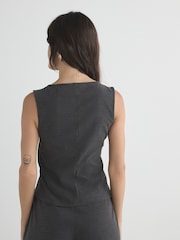 Charcoal Grey Sleeveless Slash Neck Hardware Top - Image 4 of 8