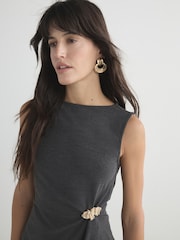 Charcoal Grey Sleeveless Slash Neck Hardware Top - Image 5 of 8