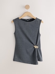 Charcoal Grey Sleeveless Slash Neck Hardware Top - Image 6 of 8