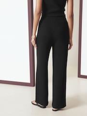 Black Ribbed Texture Wide Leg Trousers - Image 4 of 8