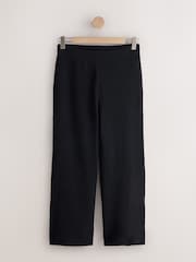 Black Ribbed Texture Wide Leg Trousers - Image 6 of 8