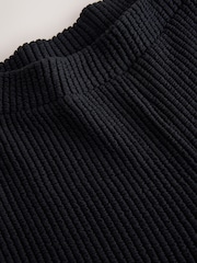 Black Ribbed Texture Wide Leg Trousers - Image 7 of 8