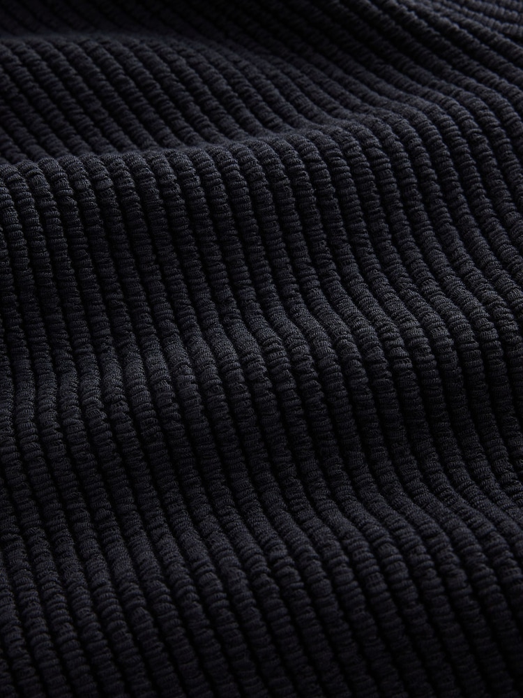 Black Ribbed Texture Wide Leg Trousers - Image 8 of 8 Black Ribbed Texture Wide Leg Trousers - Image 8 of 8
