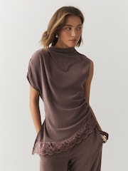 Mauve Purple Sleeveless Asymmetrical Lace Hem Top - Image 1 of 9