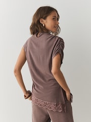 Mauve Purple Sleeveless Asymmetrical Lace Hem Top - Image 5 of 9