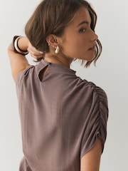Mauve Purple Sleeveless Asymmetrical Lace Hem Top - Image 6 of 9