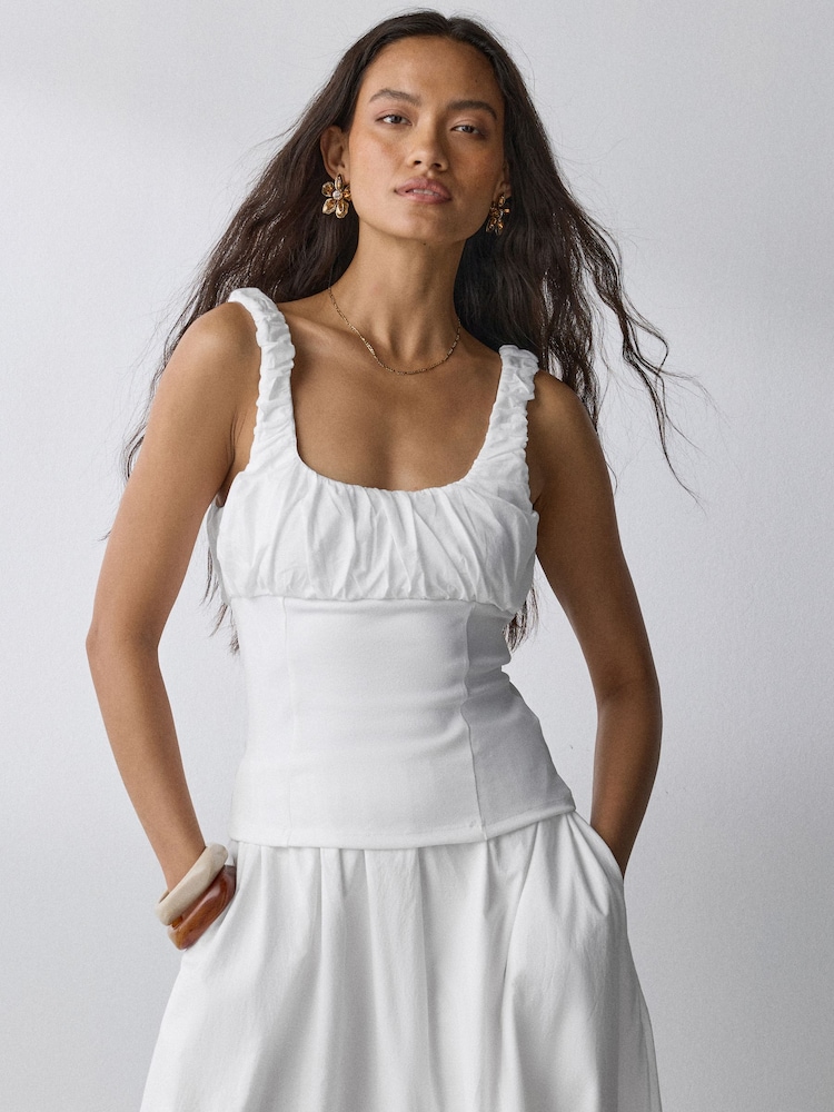 Ecru Sleeveless Bustier Corset Top - Image 1 of 8 Ecru Sleeveless Bustier Corset Top - Image 1 of 8