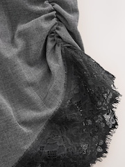 Charcoal Grey Sleeveless Asymmetrical Lace Hem Top - Image 7 of 8