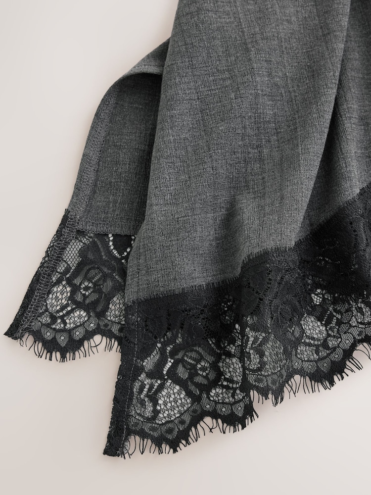 Charcoal Grey Sleeveless Asymmetrical Lace Hem Top - Image 8 of 8 Charcoal Grey Sleeveless Asymmetrical Lace Hem Top - Image 8 of 8
