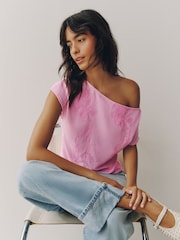 Pink Short Sleeved Cornelli Drape Top - Image 1 of 7
