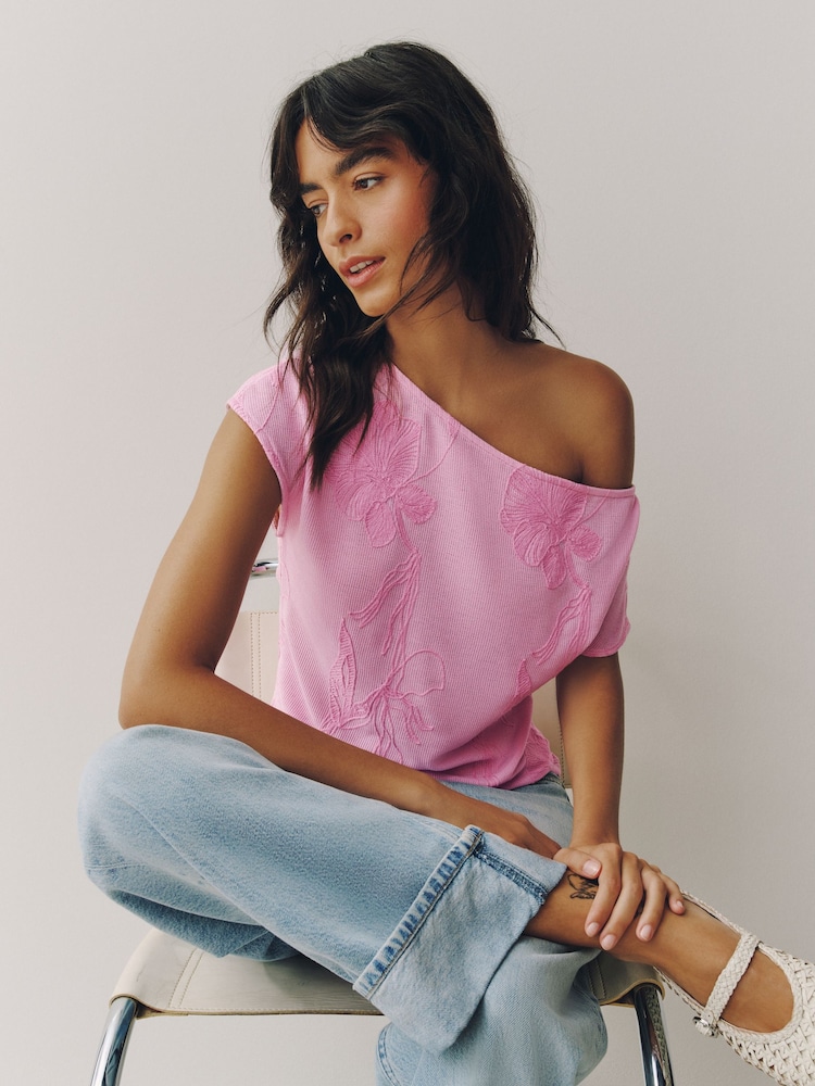 Pink Short Sleeved Cornelli Drape Top - Image 1 of 7 Pink Short Sleeved Cornelli Drape Top - Image 1 of 7