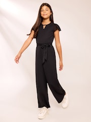 Lipsy Black Cut Out Mesh Detail Jumpsuit (7-16yrs) - Image 3 of 5