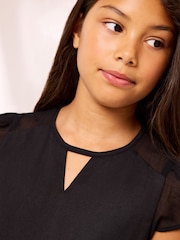 Lipsy Black Cut Out Mesh Detail Jumpsuit (7-16yrs) - Image 4 of 5