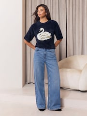 Navy Swan - Lipsy Christmas Fluffy Knitted Top - Bild 3 von 6