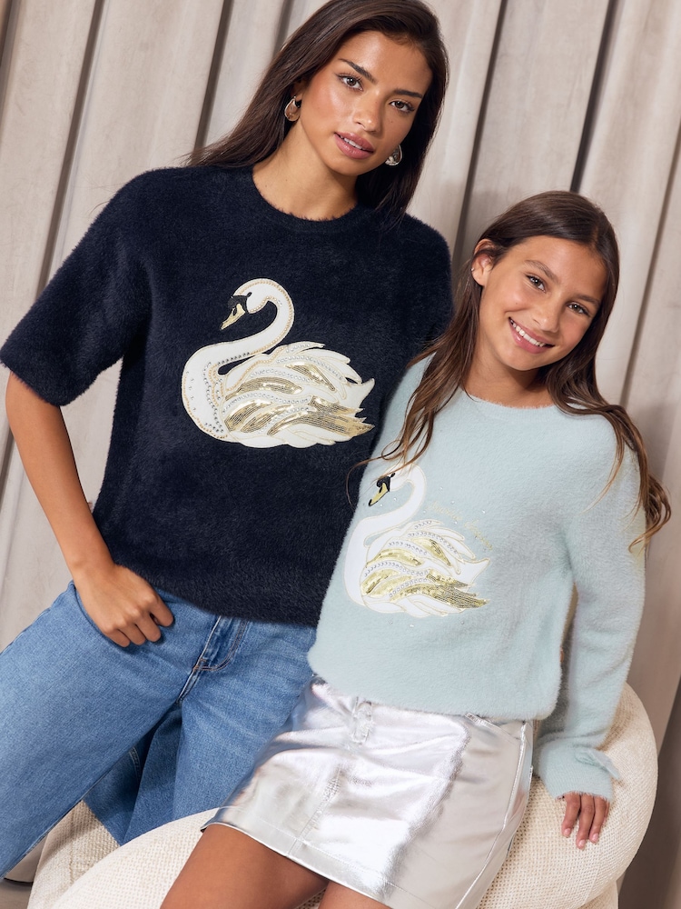 Navy Swan - Lipsy Christmas Fluffy Knitted Top - Bild 6 von 6