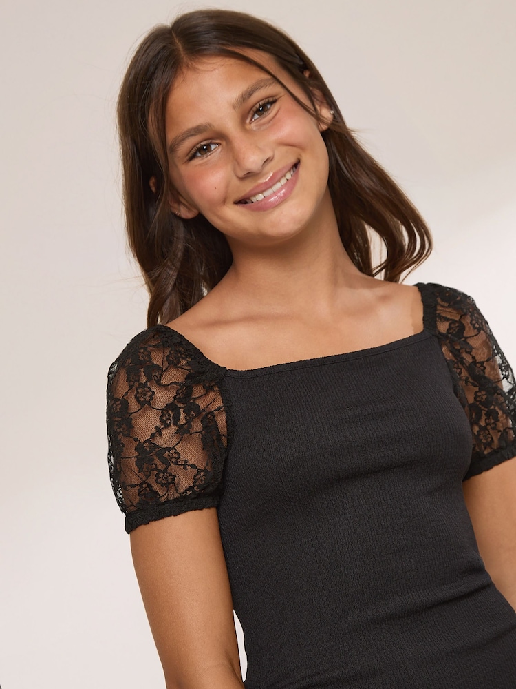 Lipsy Black Lace Teen Bodycon Dress (9-16yrs) - Image 2 of 5 Lipsy Black Lace Teen Bodycon Dress (9-16yrs) - Image 2 of 5