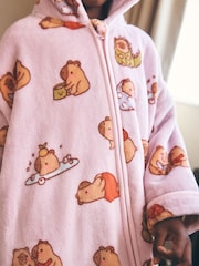 Lilac Capybara - Fleece Zip Through Dressing Gown (3-16yrs) - Image 5 of 11