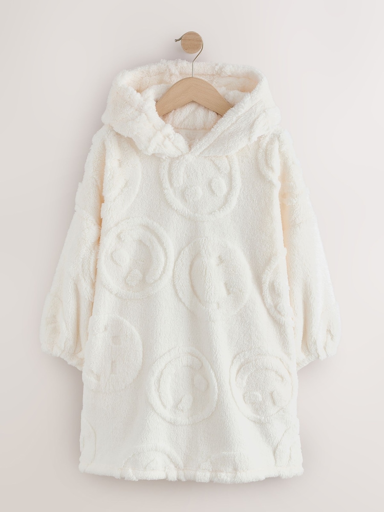 Ecru Happy Face Jacquard Fleece Hooded Blanket (3-16yrs) - Image 1 of 4 Ecru Happy Face Jacquard Fleece Hooded Blanket (3-16yrs) - Image 1 of 4