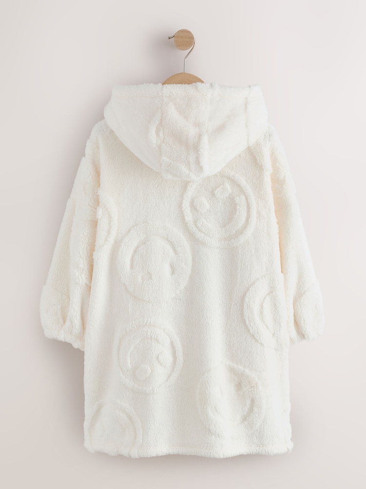 Ecru Happy Face Jacquard Fleece Hooded Blanket (3-16yrs) - Image 2 of 4 Ecru Happy Face Jacquard Fleece Hooded Blanket (3-16yrs) - Image 2 of 4