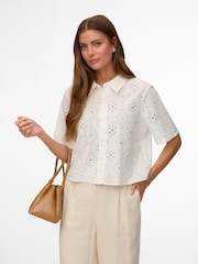 VERO MODA White Short Sleeve Broderie Shirt - Image 1 of 4
