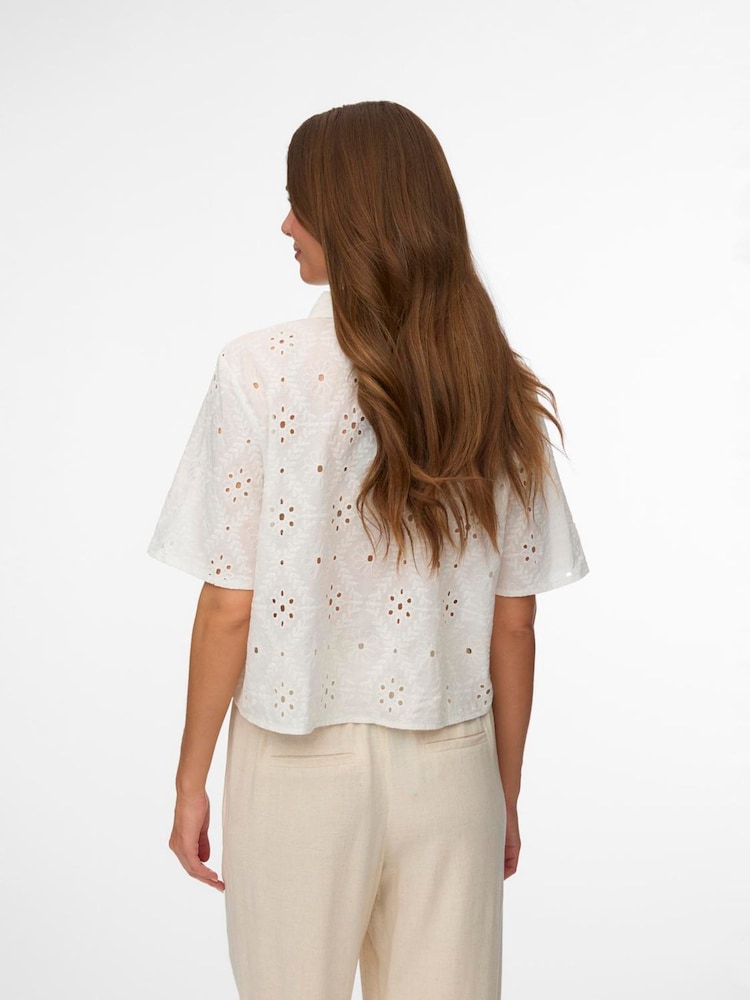 VERO MODA White Short Sleeve Broderie Shirt - Image 2 of 4