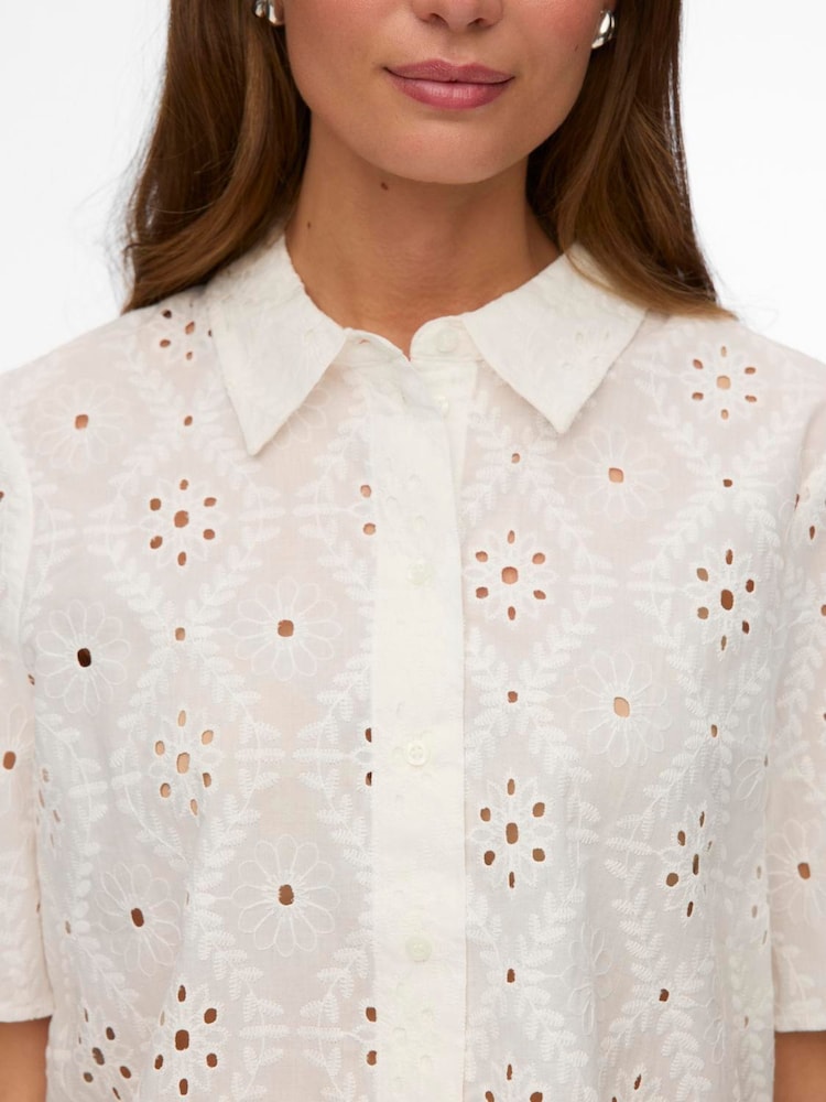 VERO MODA White Short Sleeve Broderie Shirt - Image 4 of 4
