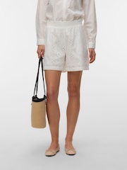 VERO MODA White Broderie High Waisted Shorts - Image 1 of 5